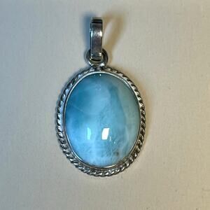 925 Sterling Silver Larimar Oval Pendant Rope Bezel